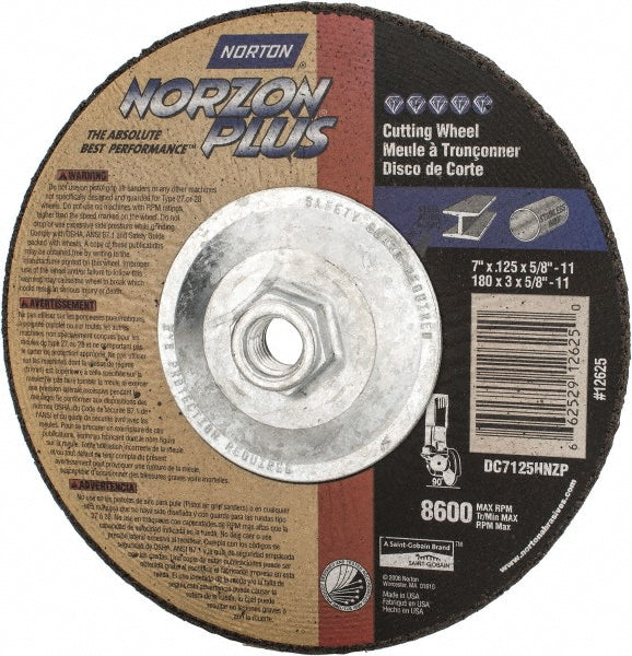 Norton 66252912625 Depressed Center Wheel Type 27, 7" Dia, Ceramic