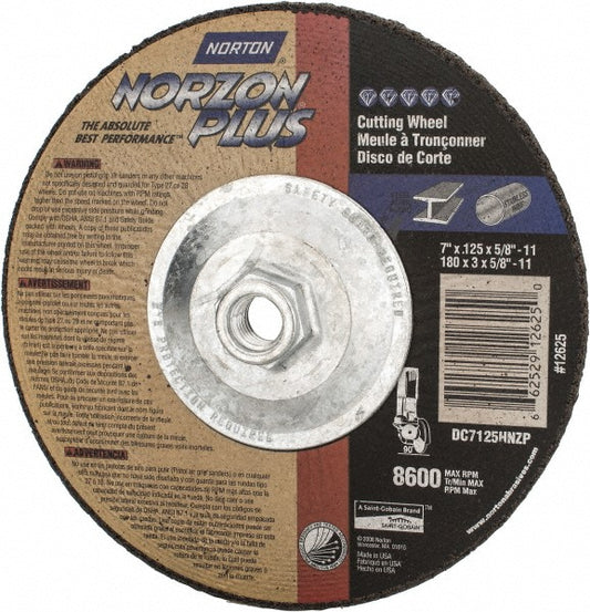Norton 66252912625 Depressed Center Wheel Type 27, 7" Dia, Ceramic