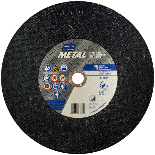 Norton 07660789405 Cut-Off Wheel 14" Dia, 7/64" Thick, 1" Hole, Aluminum Oxide
