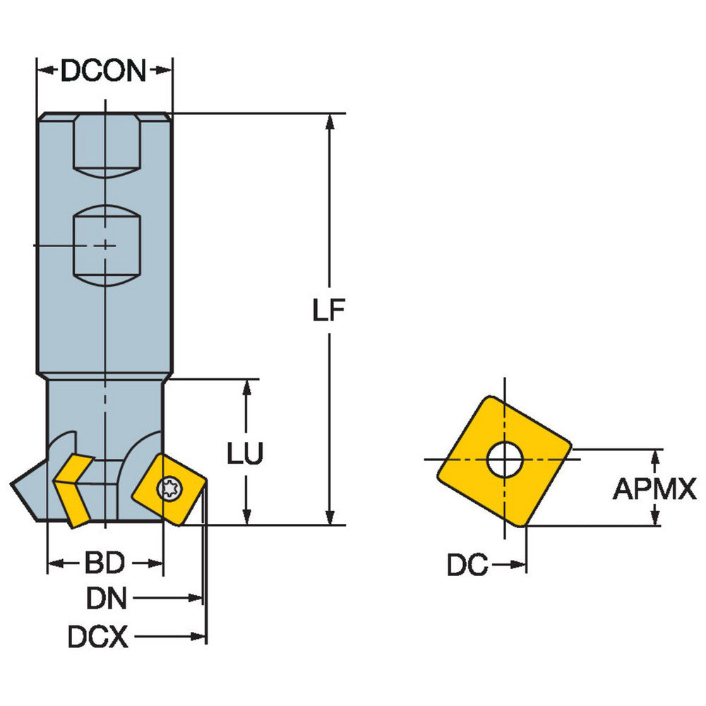 Sandvik Coromant 5740208 45&deg Lead Angle, 0.461" to 1.068" Cut Dia, 19.05mm Shank Dia, Indexable & Chamfer End Mill