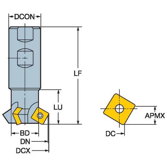 Sandvik Coromant 5740208 45&deg Lead Angle, 0.461" to 1.068" Cut Dia, 19.05mm Shank Dia, Indexable & Chamfer End Mill