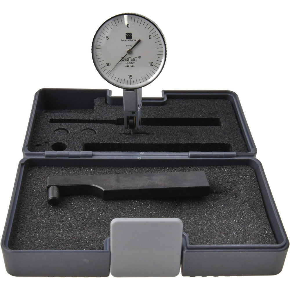 TESA Brown & Sharpe 599-7031-3 Horizontal Dial Test Indicator 0.0300" Max, 0-15-0 Dial Reading, 0.000500" Accuracy