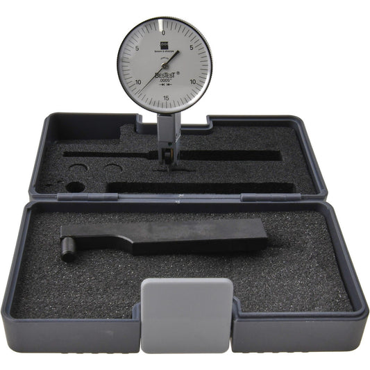 TESA Brown & Sharpe 599-7031-3 Horizontal Dial Test Indicator 0.0300" Max, 0-15-0 Dial Reading, 0.000500" Accuracy