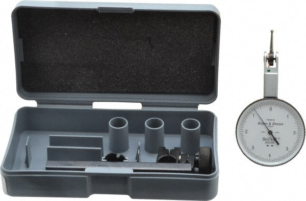 TESA Brown & Sharpe 599-7033-3 Horizontal Dial Test Indicator 0.0080" Max, 0-5-0 Dial Reading, 0.000100" Accuracy