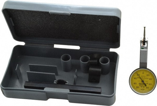TESA Brown & Sharpe 599-7032-13 Horizontal Dial Test Indicator 0.20 mm Max, 0-100-0 Dial Reading, 0.0020 mm Accuracy