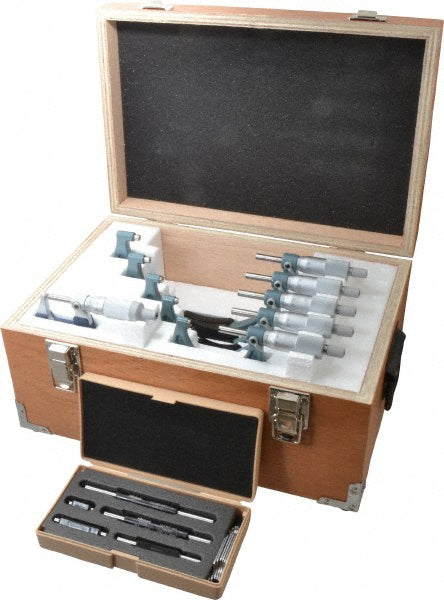 Mitutoyo 103-913-50 Mechanical Outside Micrometer Set 6 Pc, 0.01 mm Graduation
