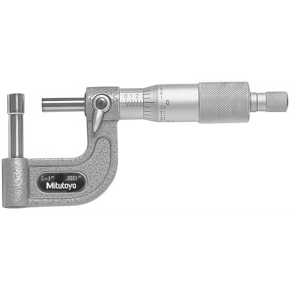 Mitutoyo 115-314 1 Inch Measurement Range, 0.0001 Inch Graduation, Barrel Anvil, Ratchet Stop Thimble, Mechanical Tube Micrometer