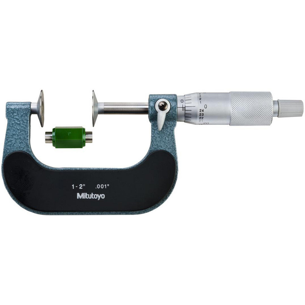 Mitutoyo 123-126 1 to 2 Inch, 0.001 Inch Graduation, Ratchet Stop Thimble, Mechanical Disc Micrometer