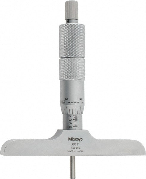 Mitutoyo 129-131 Mechanical Depth Micrometer 4'' Range, 4 Rods, Satin Chrome Finish