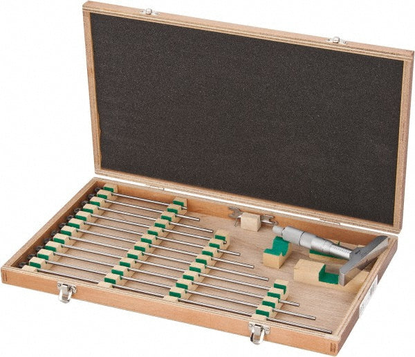 Mitutoyo 129-150 Mechanical Depth Micrometer 12'' Range, 12 Rods, Satin Chrome Finish