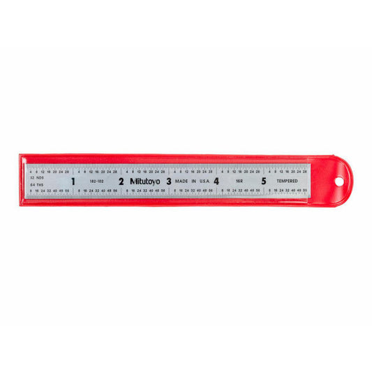 Mitutoyo 182-105 Steel Rule 6" OAL, English & Metric Graduation, Rigid, 3/4" OAW