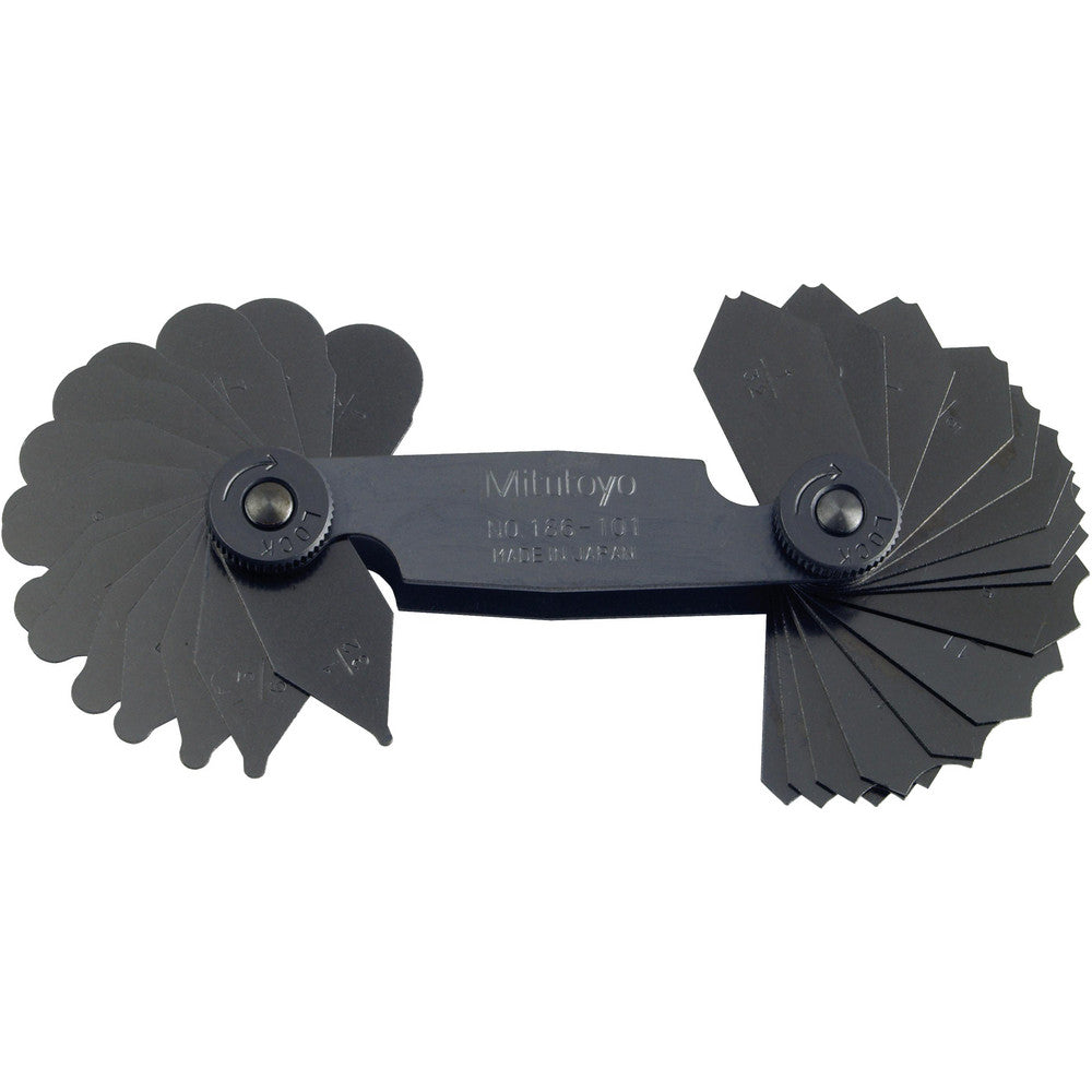 Mitutoyo 186-101 Radius Gage Set Stainless Steel, 1/32 to 1/4" Radius, 1/64" Graduation, 30 pc