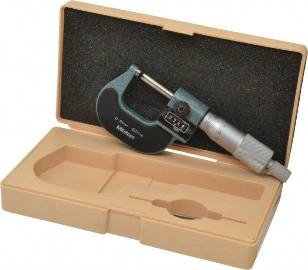 Mitutoyo 193-101 Mechanical Outside Micrometer 0-25 mm Range, 0.01" Graduation