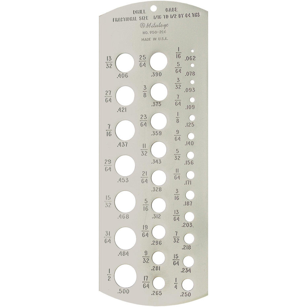 Mitutoyo 950-206 1/16 Inch to 1/2 Inch Hole Size Drill Gage
