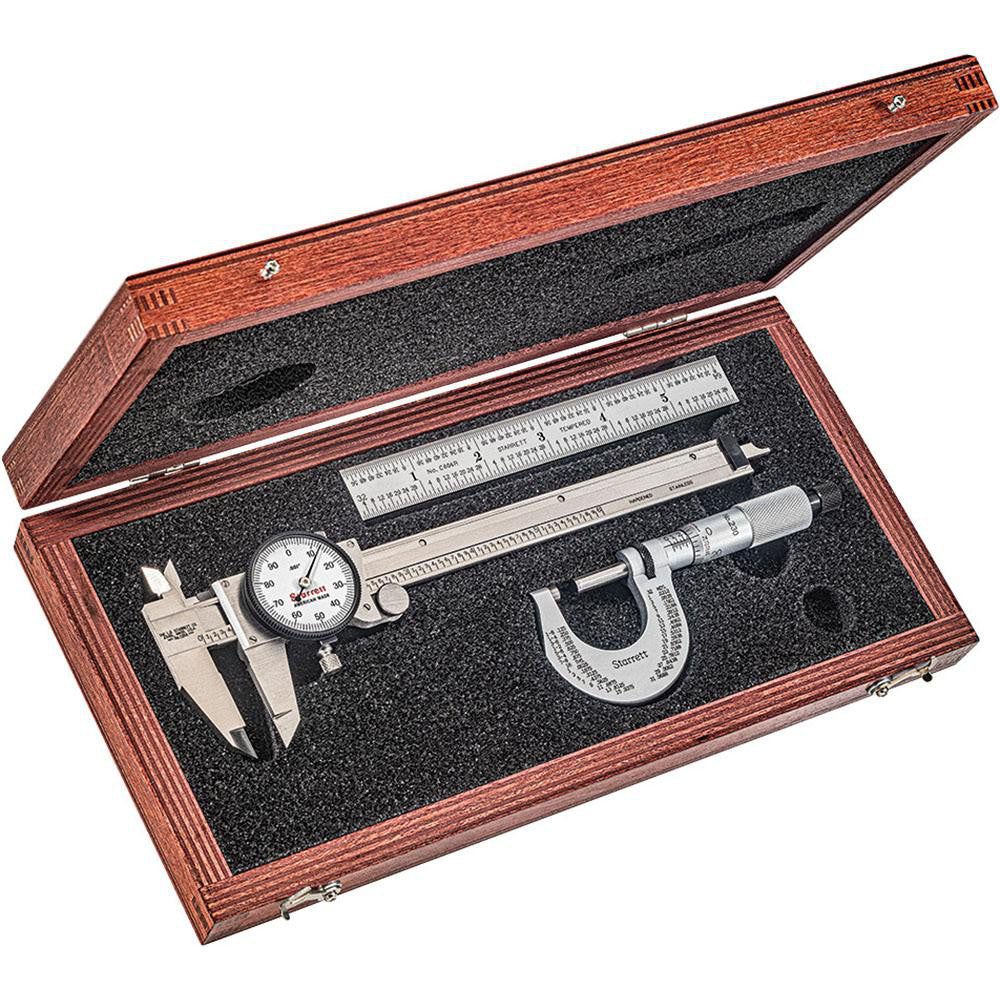 Starrett 65122 Machinist Caliper & Micrometer Kit 4 pc, 0" Caliper, 0" Micrometer