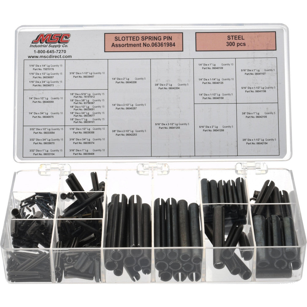 Rockford Commercial Warehouse K25001015 300 Piece, 1/16 to 3/8" Pin Diam, Spring Pin Assortment