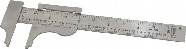 General 729 Pocket Slide Caliper 0 to 4", 1/16" & 1/32" Graduation, Stainless Steel