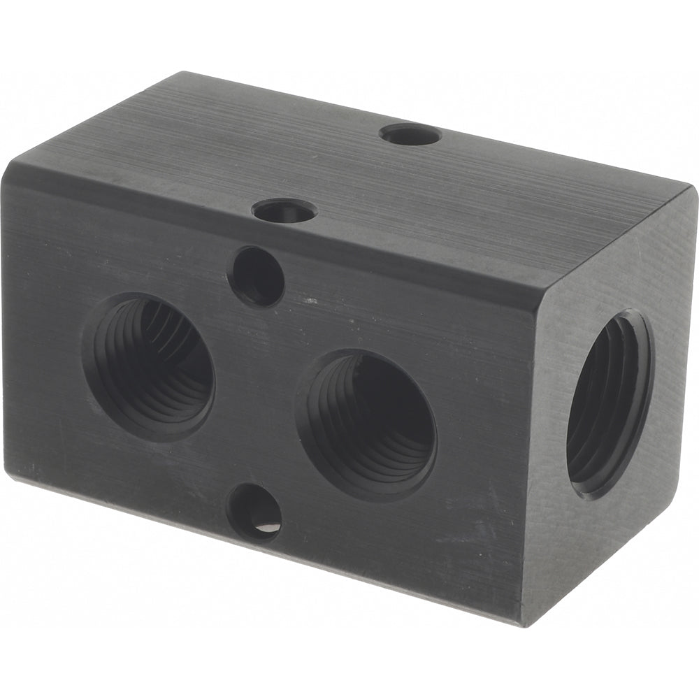 Polyconn PCM20-250-02B Manifold 3/8" Inlet, 1/4" Outlet, 2 Inlet Ports, 2 Outlet Ports, 2.37" OAL, 1.25" OAW, 1-1/4" OAH