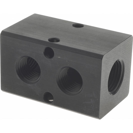 Polyconn PCM20-250-02B Manifold 3/8" Inlet, 1/4" Outlet, 2 Inlet Ports, 2 Outlet Ports, 2.37" OAL, 1.25" OAW, 1-1/4" OAH