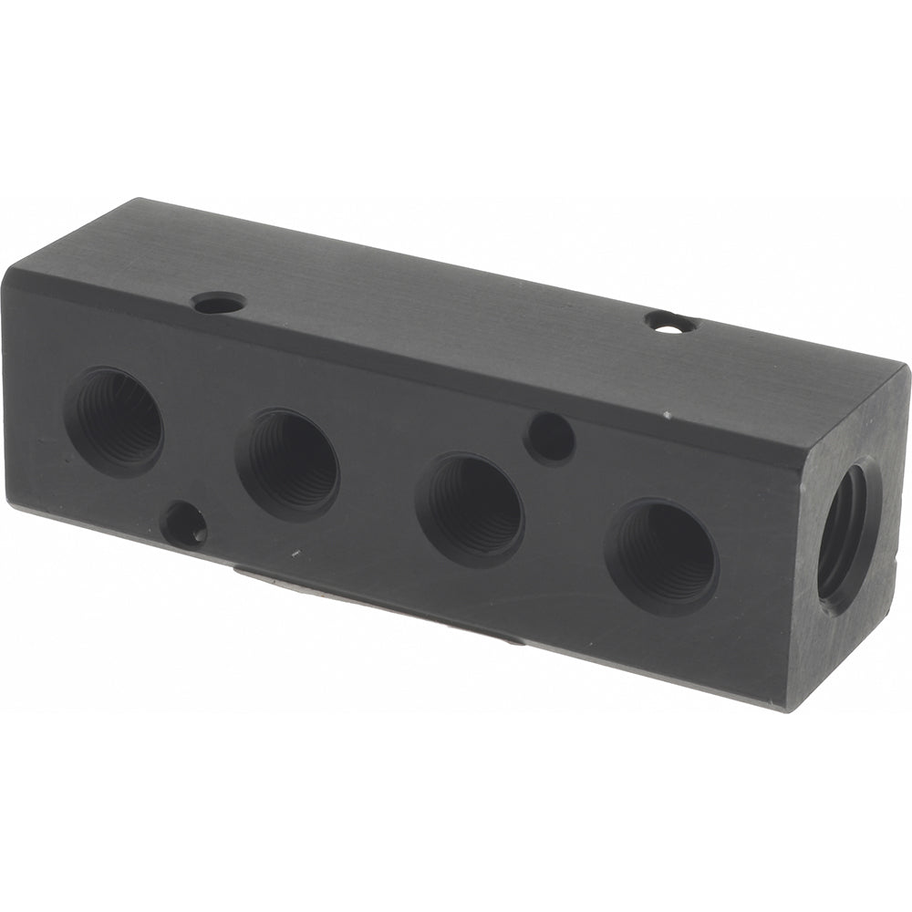 Polyconn PCM10-125-04B Manifold 1/4" Inlet, 1/8" Outlet, 2 Inlet Ports, 4 Outlet Ports, 3.25" OAL, 1" OAW, 1" OAH