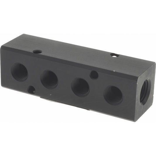 Polyconn PCM10-125-04B Manifold 1/4" Inlet, 1/8" Outlet, 2 Inlet Ports, 4 Outlet Ports, 3.25" OAL, 1" OAW, 1" OAH