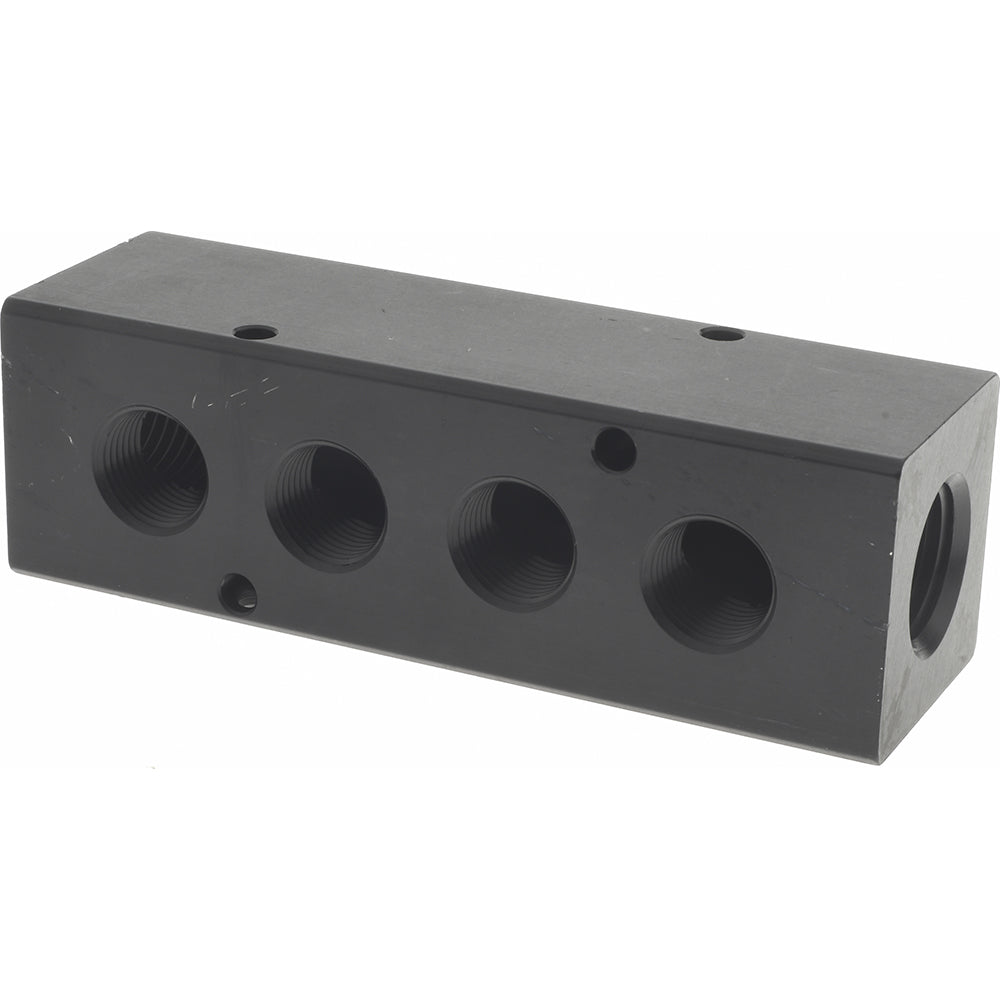 Polyconn PCM30-375-04B Manifold 1/2" Inlet, 3/8" Outlet, 2 Inlet Ports, 4 Outlet Ports, 4.75" OAL, 1.5" OAW, 1-1/2" OAH
