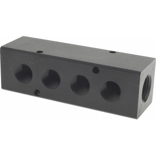 Polyconn PCM30-375-04B Manifold 1/2" Inlet, 3/8" Outlet, 2 Inlet Ports, 4 Outlet Ports, 4.75" OAL, 1.5" OAW, 1-1/2" OAH