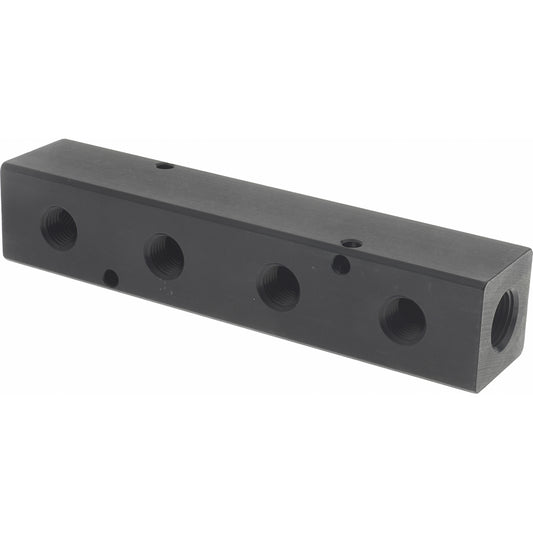 Polyconn PCM20-250-04BW Manifold 3/8" Inlet, 1/4" Outlet, 2 Inlet Ports, 4 Outlet Ports, 6.25" OAL, 1.25" OAW, 1-1/4" OAH