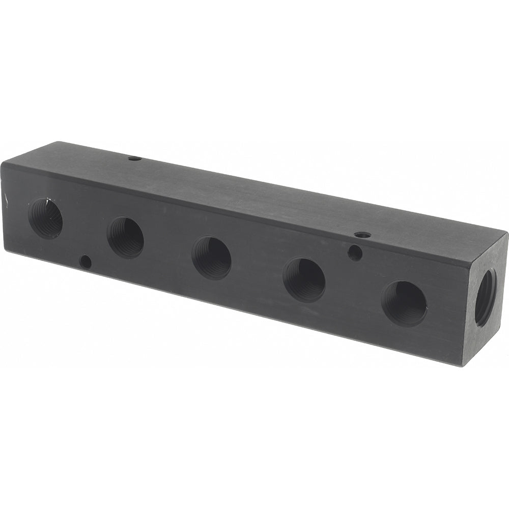 POLYCONN PCM30-375-05BW Manifold 1/2" Inlet, 3/8" Outlet, 2 Inlet Ports, 5 Outlet Ports, 7.75" OAL, 1.5" OAW, 1-1/2" OAH