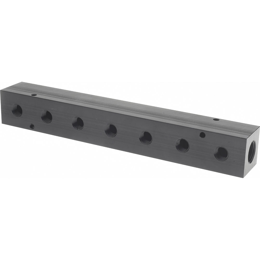 Polyconn PCM30-250-07BW Manifold 1/2" Inlet, 1/4" Outlet, 2 Inlet Ports, 7 Outlet Ports, 10.75" OAL, 1.5" OAW, 1-1/2" OAH