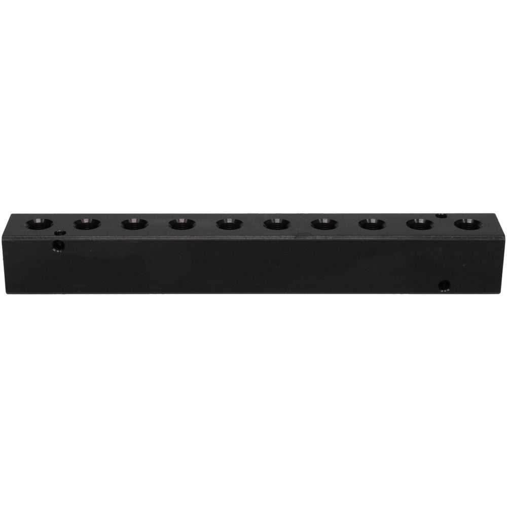 Polyconn PCM10-125-10B Manifold 1/4" Inlet, 1/8" Outlet, 2 Inlet Ports, 10 Outlet Ports, 7.75" OAL, 1" OAW, 1" OAH