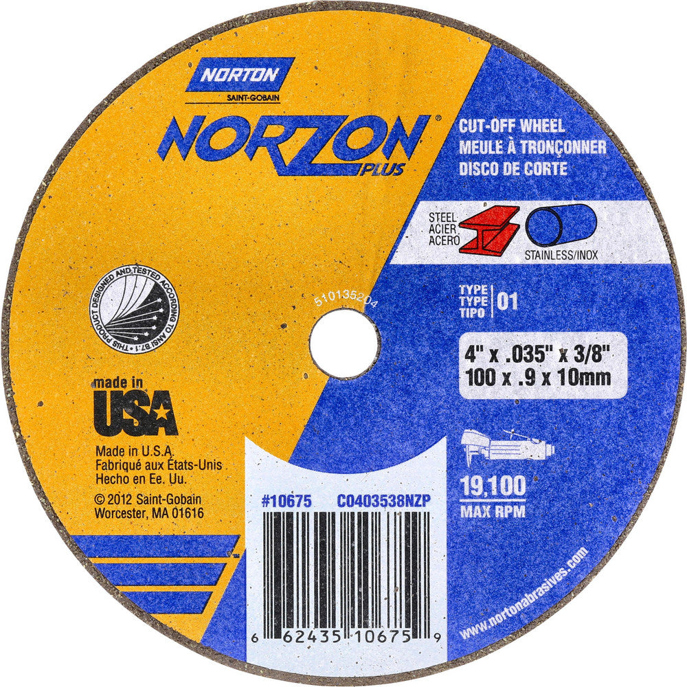 Norton 66243510675 Cutoff Wheel 4" Dia, 0.035" Thick, 3/8" Hole, Ceramic
