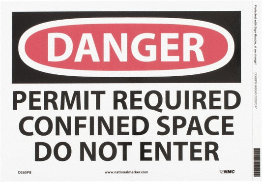 AccuformNMC D360PB Accident Prevention Sign Rectangle, "Danger, PERMIT REQUIRED CONFINED SPACE DO NOT ENTER"