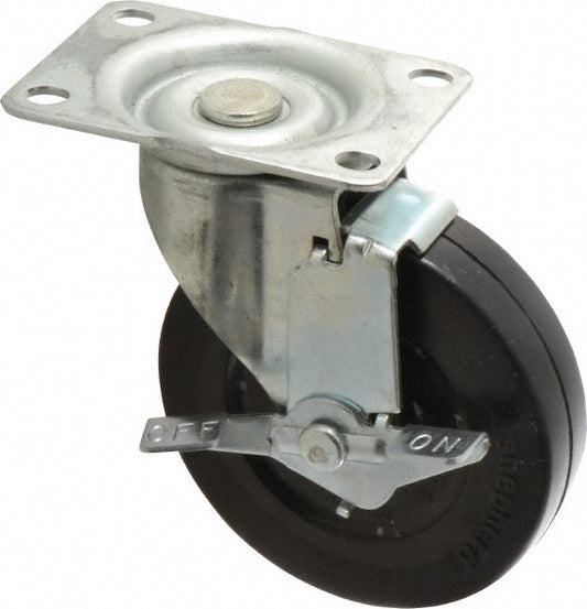 Shepherd 102370 Swivel Top Plate Caster Soft Rubber, 4" Wheel Dia, 15/16" Wheel Width, 125 lb Capacity, 4-3/4" OAH