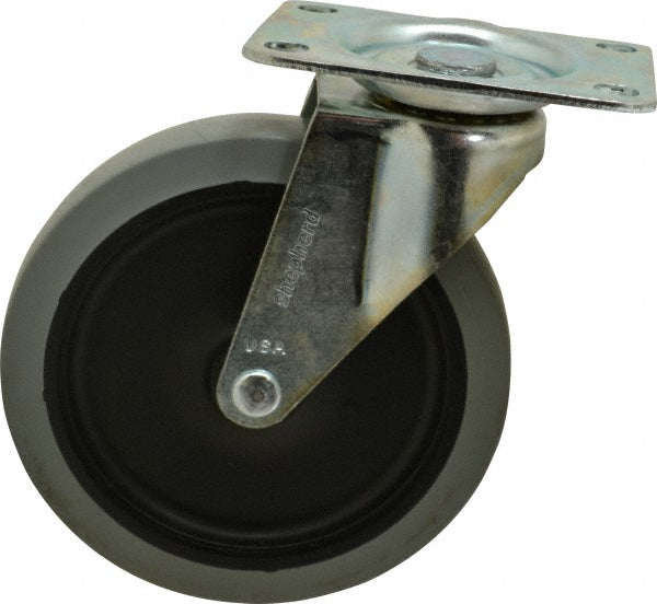 Shepherd 102553 Swivel Top Plate Caster Thermoplastic Rubber, 5" Wheel Dia, 15/16" Wheel Width, 135 lb Capacity, 5-3/4" OAH