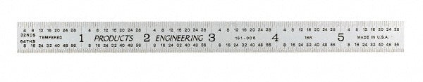 PEC Tools 161-006 Steel Rule 6" OAL, 16R Graduation, Flexible, 1/2" OAW
