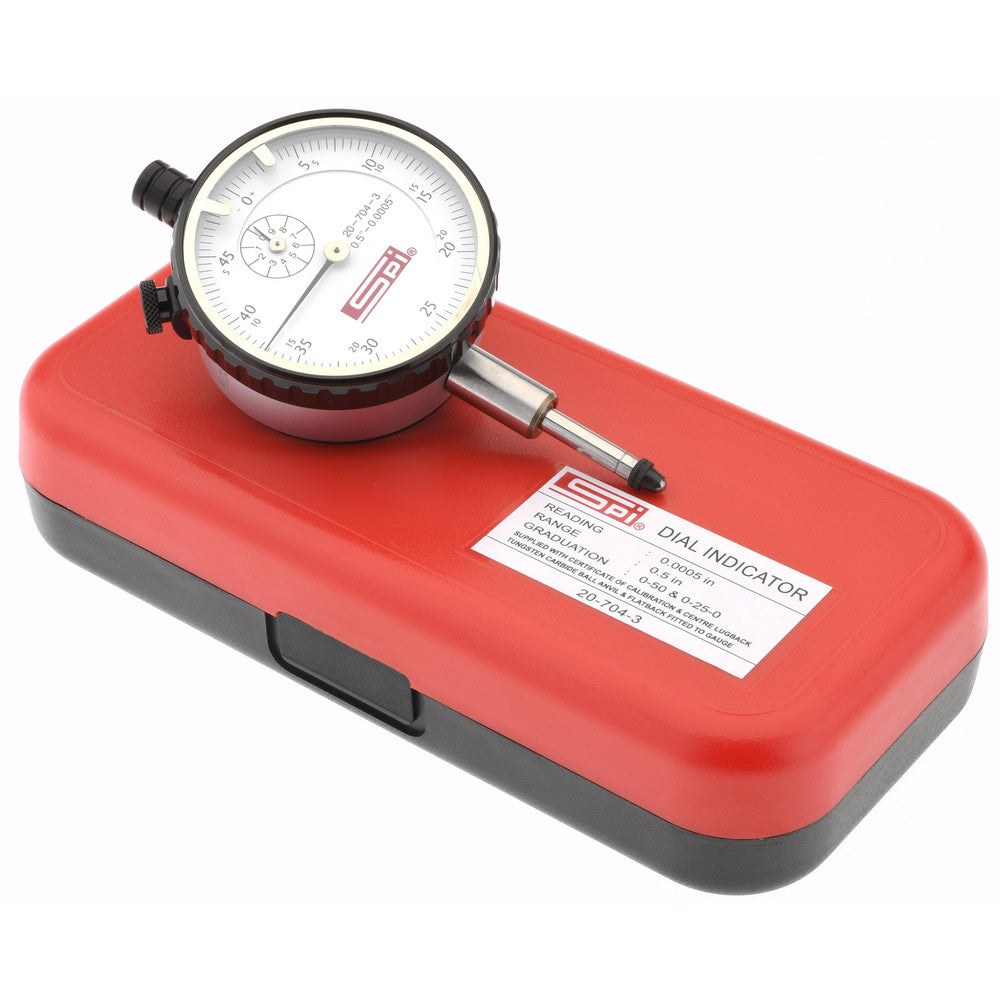 SPI 20-704-3 Dial Drop Indicator 0.5" Range, 0-25-0 & 0-50 Dial Reading, 0.0005" Graduation, 2-1/4" Dial Dia