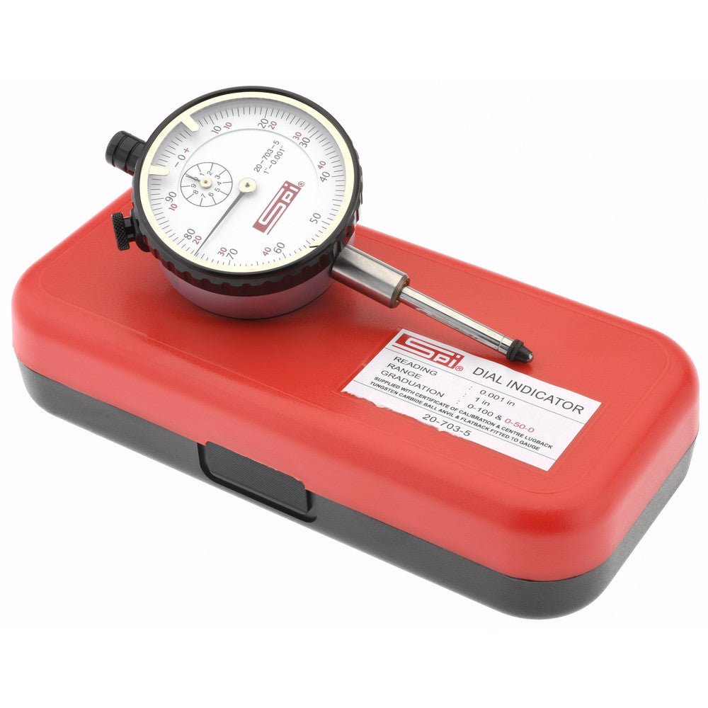 SPI 20-703-5 Dial Drop Indicator 1" Range, 0-100 & 0-50-0 Dial Reading, 0.001" Graduation, 2-1/4" Dial Dia