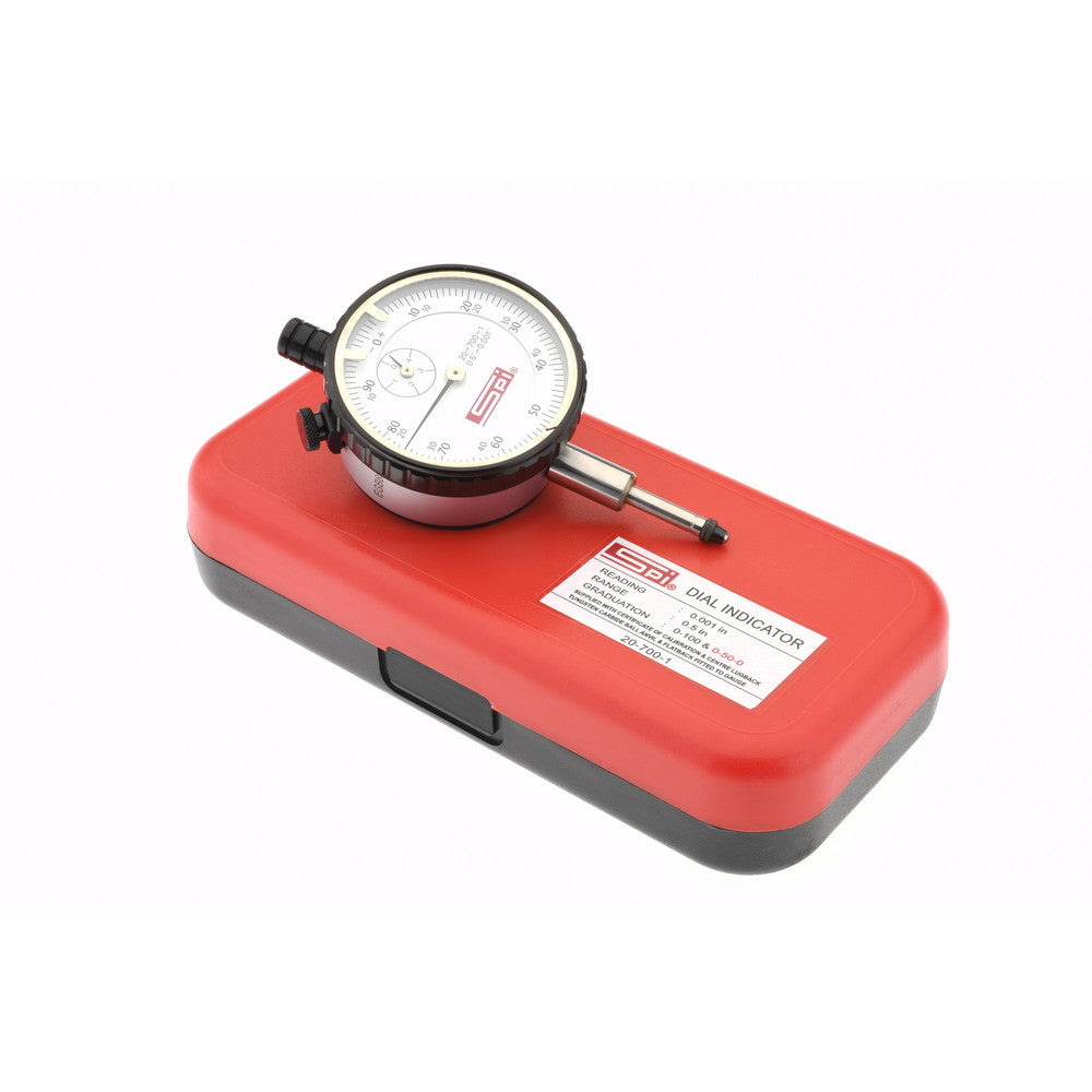 SPI 20-700-1 Dial Drop Indicator 0.5" Range, 0-100 & 0-50-0 Dial Reading, 0.001" Graduation, 2-1/4" Dial Dia