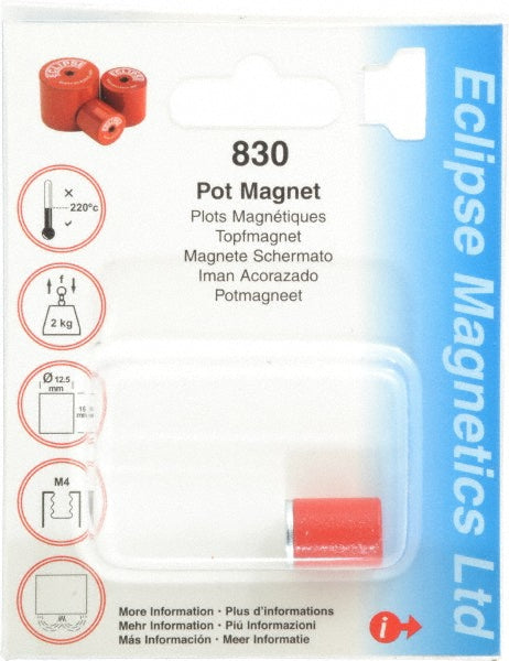 Eclipse 830 1/2" Diam, M4 Thread, 2.5 Lb Average Pull Force, Mild Steel, Alnico Pot Magnets
