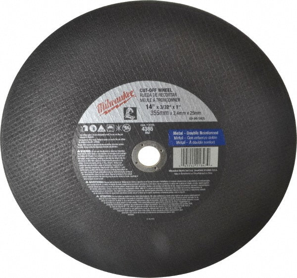 Milwaukee Tool 49-94-1405 Cut-Off Wheel Type 1, 14" Dia, 3/32" Thick, 1" Hole, Aluminum Oxide