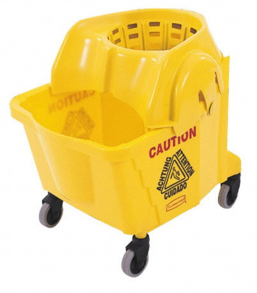 Rubbermaid FG759088YEL WaveBrake 35 Qt Institution Bucket & Wringer Combo on Wheels, No Metal, Yellow