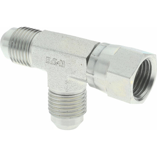 Eaton 203102-6-6S Steel Flared Tube Swivel Nut Run Tee 3/8" OD, 9/16-18 Thread, 37 deg Flared Angle