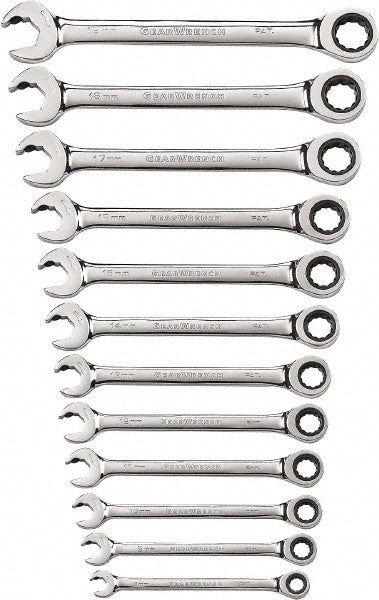GEARWRENCH 85597 Ratcheting Combination Wrench Set 12 Pc, 10 mm 11 mm 12 mm 13 mm 14 mm 15 mm 16 mm 17 mm 18 mm 19 mm 8 mm & 9 mm Wrench, Metric