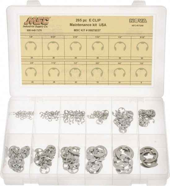 NOVA FASTENERS CO.INC. NFC-KIT249 265 Piece, 1/8 to 7/8", Steel, E Style External Retaining Ring Assortment