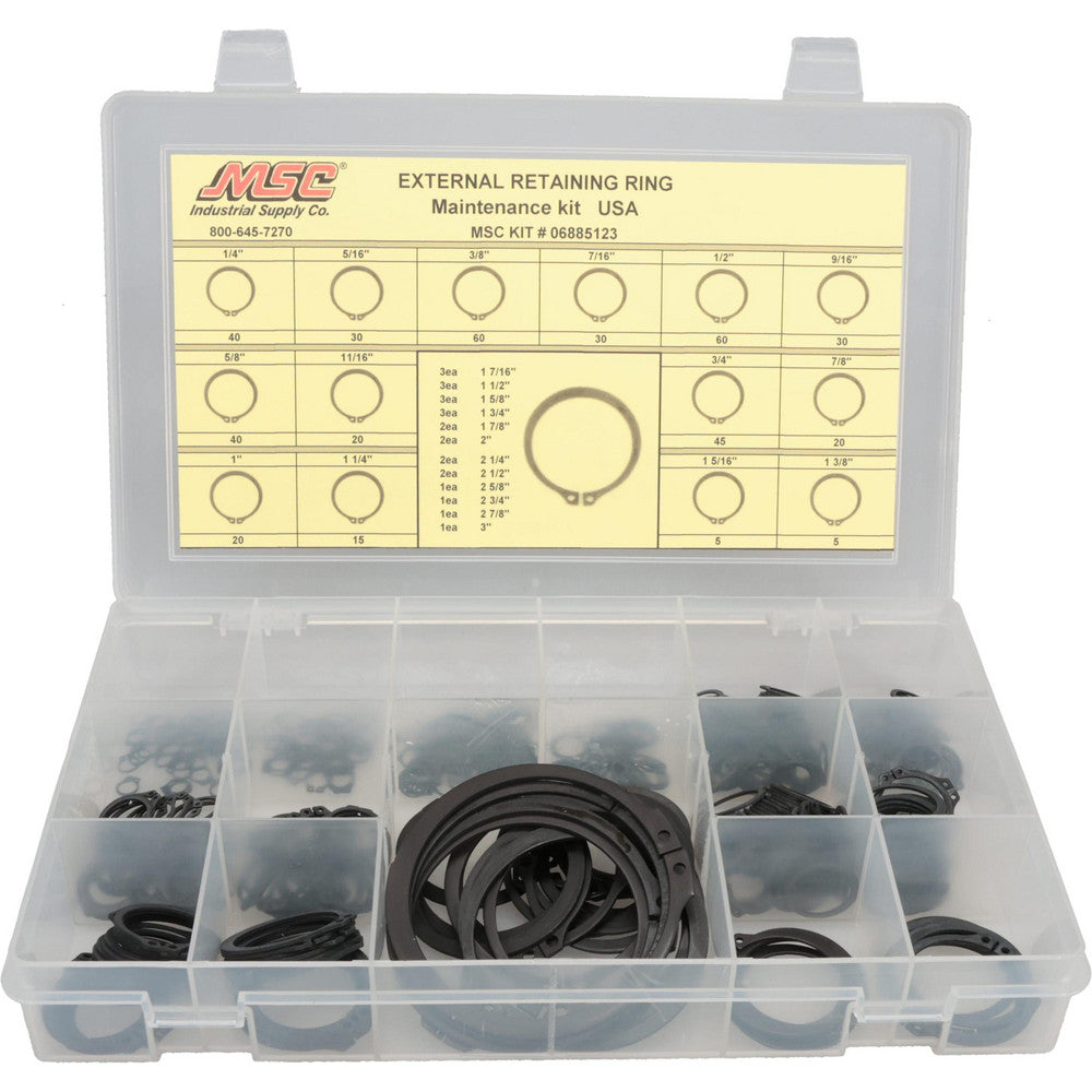 NOVA FASTENERS CO.INC. NFC-KIT254 444 Piece, 1/4 to 3", SpRing Assortment Steel, Snap External Retaining Ring Assortment