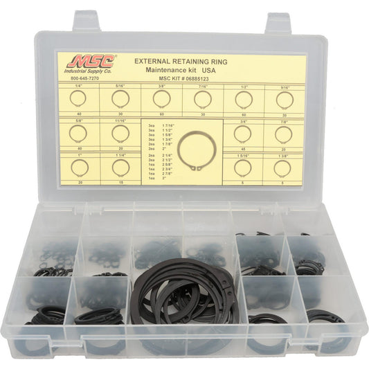 NOVA FASTENERS CO.INC. NFC-KIT254 444 Piece, 1/4 to 3", SpRing Assortment Steel, Snap External Retaining Ring Assortment