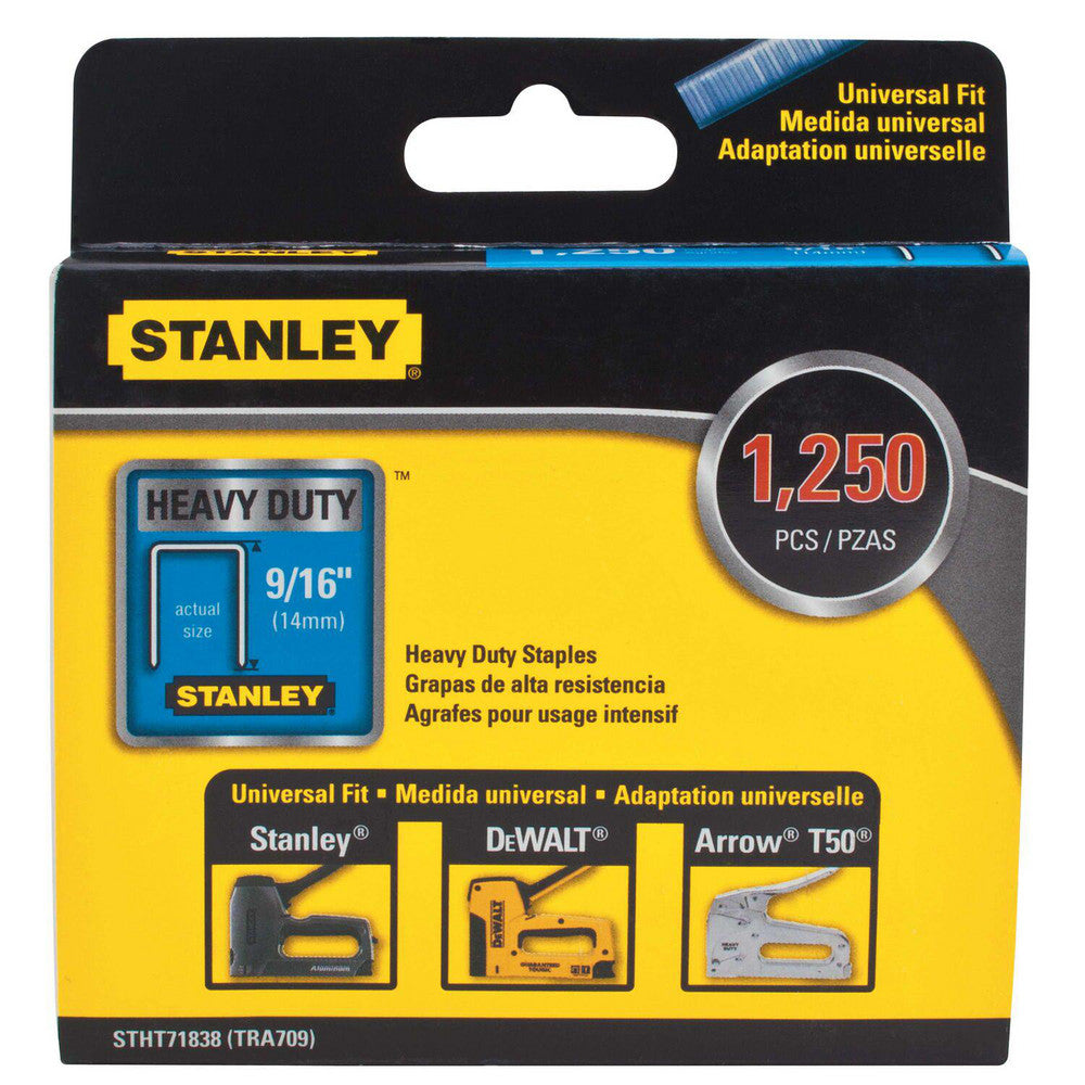 Stanley STHT71838 Staples Staple Type Heavy-Duty Narrow Crown Staple  Crown Width (Decimal Inch) 0.4220  Leg Length (Inch) 9/16  Staple Style Flat  Duty Level Heavy  Material Steel