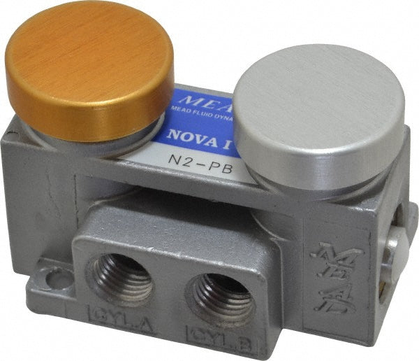 Mead N2-PB Push Button Air Valve Double Button Actuator, 2 Position, 1/4" Inlet, 1/4" Outlet
