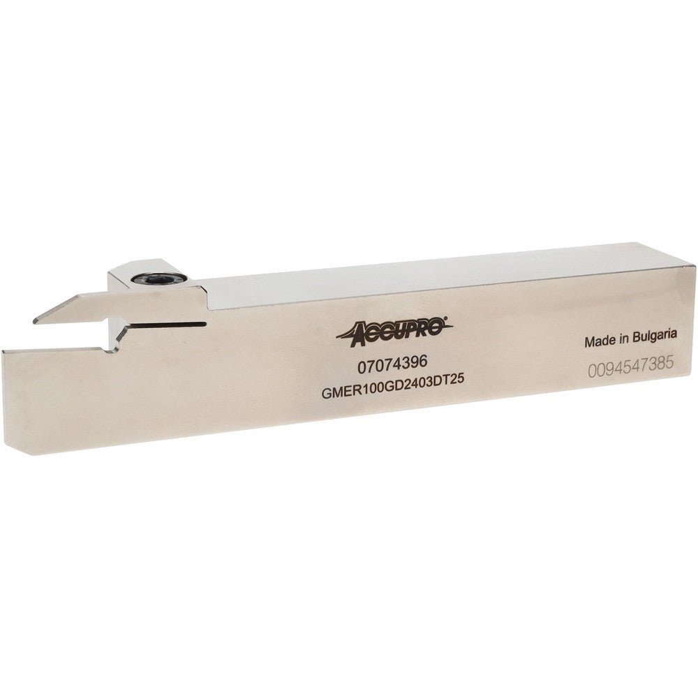 Accupro 07074396 Indexable Grooving Toolholders Toolholder Type External Grooving  Insert Seat Size 3  Hand of Holder Right Hand  Maximum Depth of Cut (Decimal Inch) 0.9853  Maximum Depth of Cut (mm) 25.00  Minimum Groove Width (Decimal Inch) 0.1181